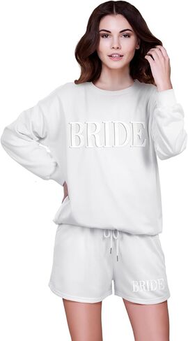 تشتمل بدلة Funnysoft Bride Sweatsuit على سويت شيرت العروس وسروال قصير للاسترخاء كهدية خطوبة لحفل زفاف العزوبية in Saudi Arabia