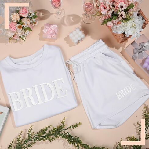 تشتمل بدلة Funnysoft Bride Sweatsuit على سويت شيرت العروس وسروال قصير للاسترخاء كهدية خطوبة لحفل زفاف العزوبية in Saudi Arabia