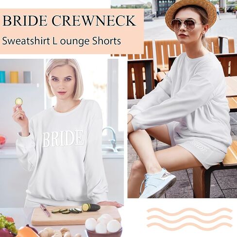 تشتمل بدلة Funnysoft Bride Sweatsuit على سويت شيرت العروس وسروال قصير للاسترخاء كهدية خطوبة لحفل زفاف العزوبية in Saudi Arabia