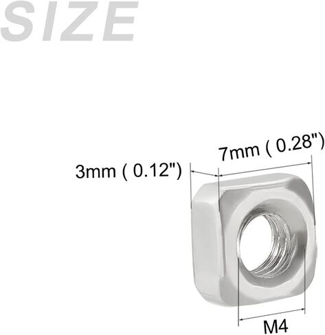 صواميل مربعة من METALLIXITY (M4x0.7mm) 50 قطعة، 304 صواميل من الفولاذ المقاوم للصدأ - لمثبتات المعدات الميكانيكية لبناء الأثاث، لون فضي in Saudi Arabia