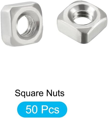 صواميل مربعة من METALLIXITY (M4x0.7mm) 50 قطعة، 304 صواميل من الفولاذ المقاوم للصدأ - لمثبتات المعدات الميكانيكية لبناء الأثاث، لون فضي in Saudi Arabia