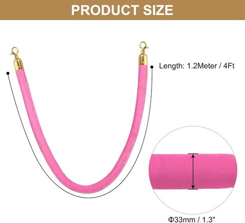 PATIKIL 4 Feet Light Pink Velvet Stanchion Rope, 2 Pack Crowd Control Barrier Rope with Snap Hooks for Posts Stands Queue Divider of Hotel Theater, Golden in Saudi Arabia