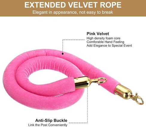 PATIKIL 4 Feet Light Pink Velvet Stanchion Rope, 2 Pack Crowd Control Barrier Rope with Snap Hooks for Posts Stands Queue Divider of Hotel Theater, Golden in Saudi Arabia