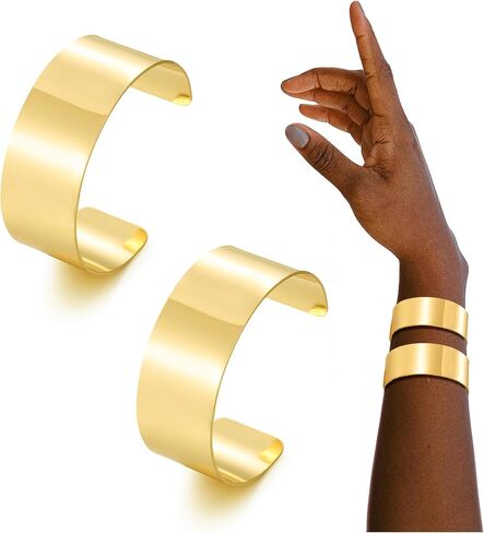 BOMAIL 2PCS الكفة الإسورة أساور للنساء - 14K مطلية بالذهب قابل للتعديل بيان مفتوح أساور واسعة الذهب الشظية المعصم الكفة التفاف أساور مجوهرات هدية in Kuwait
