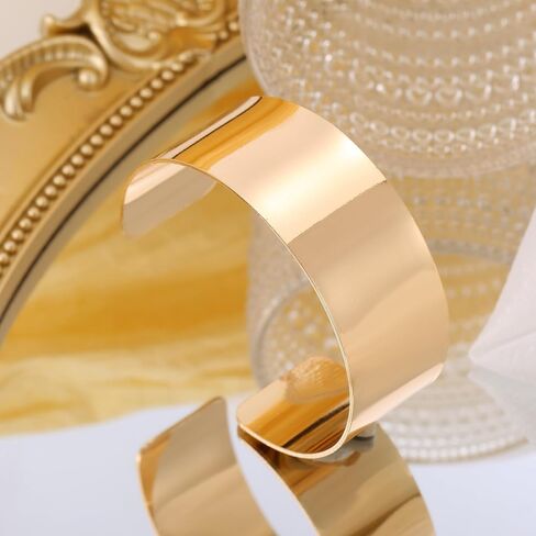 BOMAIL 2PCS الكفة الإسورة أساور للنساء - 14K مطلية بالذهب قابل للتعديل بيان مفتوح أساور واسعة الذهب الشظية المعصم الكفة التفاف أساور مجوهرات هدية in Kuwait