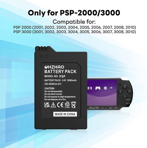 بطارية OHZHAO قابلة لإعادة الشحن PSP 3000، 2024 ترقية جديدة 3800 مللي أمبير في الساعة بطارية PSP عالية السعة، مناسبة لوحدة التحكم PSP 3000 / PSP Slim 2000 PSP-S110، PSP-2001، PSP-3000، PSP-3001 PSP Slim Console إلخ in Saudi Arabia
