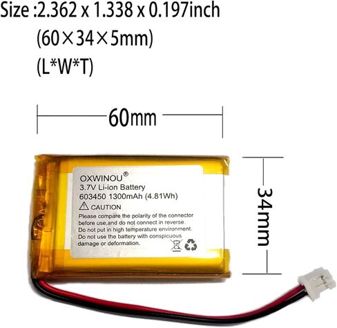 بطارية OXWINOU 603450 لجهاز Sony PS4 Gold Wireless Stereo Headphone متوافق مع وحدة تحكم PS3 CECHZC2E CECHZC2J CECHZC2H وCECHZC2U Lip1349 LIP1472 LIP1859 Playstation 3 3.7 فولت 1300 مللي أمبير (2-Pcak) in Kuwait