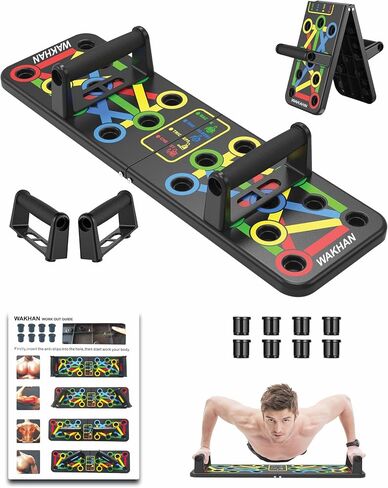 WAKHAN Push Up Board for Men & Women - Portable Foldable Multi-Function 14 in 1 Pushup Board at Home Gym, Push Up Handles for Floor, Professional Fitness Strength & Exercise Training Workout Equipment in Saudi Arabia