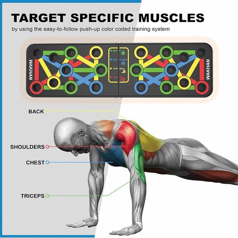 WAKHAN Push Up Board for Men & Women - Portable Foldable Multi-Function 14 in 1 Pushup Board at Home Gym, Push Up Handles for Floor, Professional Fitness Strength & Exercise Training Workout Equipment in Saudi Arabia
