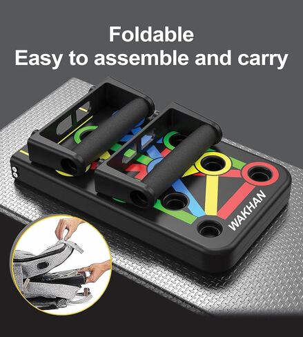 WAKHAN Push Up Board for Men & Women - Portable Foldable Multi-Function 14 in 1 Pushup Board at Home Gym, Push Up Handles for Floor, Professional Fitness Strength & Exercise Training Workout Equipment in Saudi Arabia