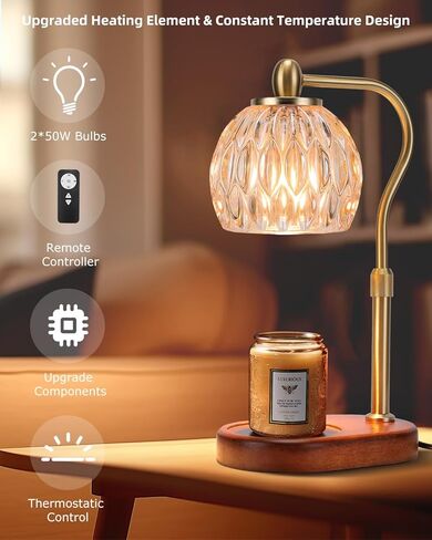 NEWSETS Candle Warmer Lamp with Timer & Remote Controller, Adjustable Height Wax Melter Warmer Light with 2 Dimmable Bulbs, Suitable for Various Sizes Jar Scented Candles, Mothers Day Gifts for Mom in Kuwait