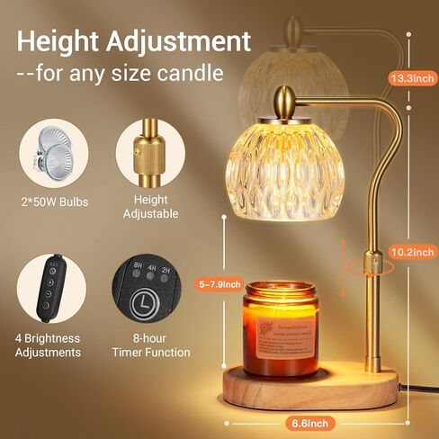 [مجموعة من 2] مصباح تدفئة الشموع، سخان شموع مع مؤقت وخافت ارتفاع تدفئة الشموع المعطرة لجميع الأحجام، [ذهبي + أسود] سخان شموع مع لمبات 2 * 50 وات لهدايا عيد الأم in Kuwait
