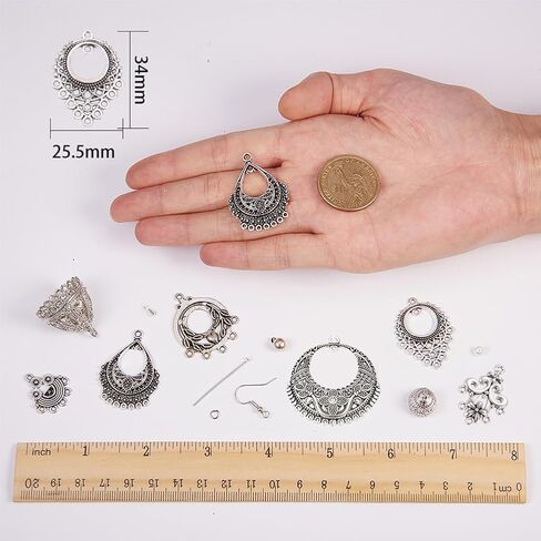 SUNNYCLUE 1 Box DIY 6 Pairs Vintage Ethnic Indian Dangle Earrings Making Kit Jhumka Jhumki Bollywood Gypsy Oxidized Chandelier Jewelry Craft Supplies for Beginners Instruction in Saudi Arabia