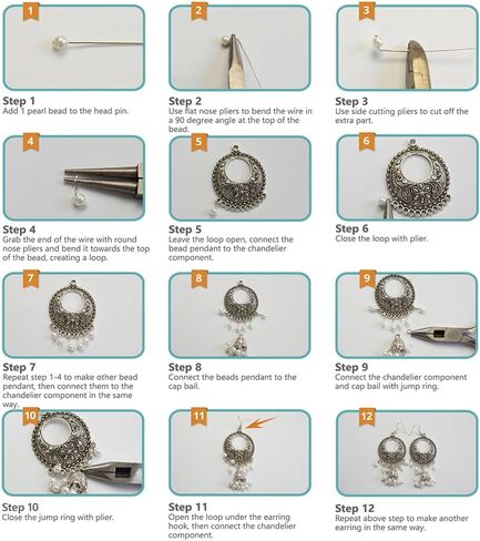 SUNNYCLUE 1 Box DIY 6 Pairs Vintage Ethnic Indian Dangle Earrings Making Kit Jhumka Jhumki Bollywood Gypsy Oxidized Chandelier Jewelry Craft Supplies for Beginners Instruction in Saudi Arabia