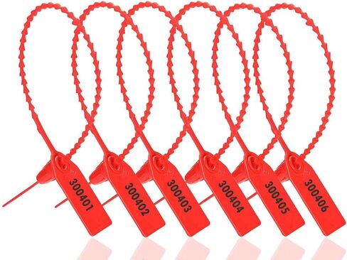 LalaKoo 500 Pcs Plastic Tamper Seals - Fire Extinguisher Tags Seals Disposable Security Tags Seals Numbered Zip Ties Labels Self Locking 250mm (Red) in Kuwait
