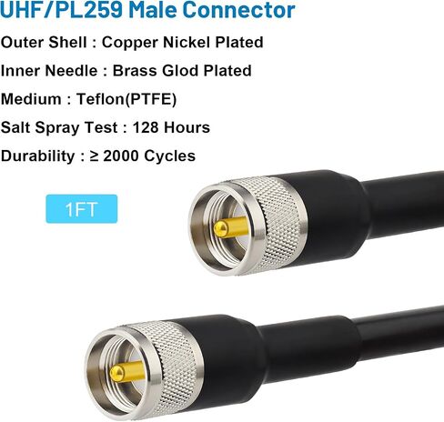 MOOKEERF 50ft KMR400 PL259 Male to Male Coaxial Cable - Low Loss UHF Cable for HAM Radio, VHF Radio, SWR Meter, Antenna Analyzer in Kuwait