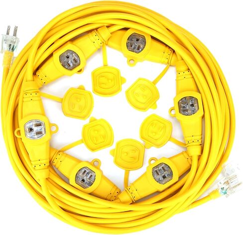 PLIS 50FT 14 Gauge Power Extension Cord 3 Prong, 6 Nema 5-15R Female Socket., Nema5-15P/Nema5-15R Male to Female Connector with Red LED Indicator, Stage Backlines Power Board in Saudi Arabia