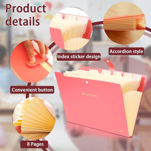 حجم حرف مجلد جمالي من الأكورديون مع 8 جيوب/إغلاق سريع/عروة، مجلد للمستندات المهمة، لطيف، أظرف حفظ قابلة للتوسيع، منظم ملفات موسع (بيج) in Kuwait