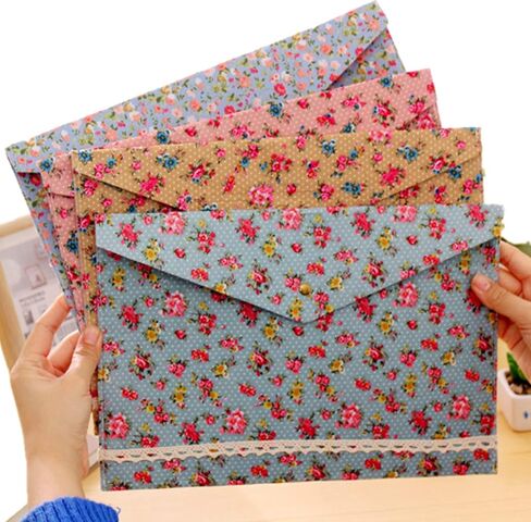 مجلدات الملفات - ظرف ملفات زهور محمول، مجلد حقيبة مستندات من القماش مزود بزر كبس (4 ألوان مختلفة) in Kuwait