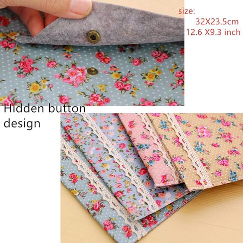 مجلدات الملفات - ظرف ملفات زهور محمول، مجلد حقيبة مستندات من القماش مزود بزر كبس (4 ألوان مختلفة) in Kuwait