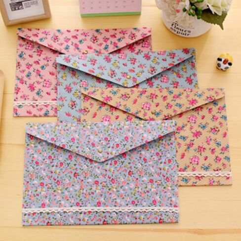 مجلدات الملفات - ظرف ملفات زهور محمول، مجلد حقيبة مستندات من القماش مزود بزر كبس (4 ألوان مختلفة) in Kuwait