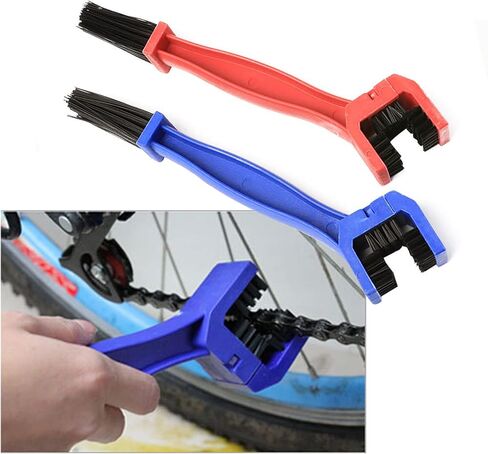 Jawmoy 2 PCS Motorcycle Chain Brush, Mountain Bike Dental Tray Cleaning Brush, Bicycle Chain Washer, Cycling Equipment (Blue & Red) in Saudi Arabia