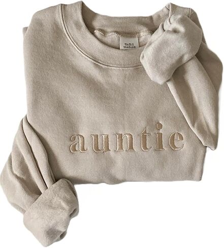 Embroidered auntie crewneck sweatshirt, gift for aunt, pregnancy announcement (XXL, Stonewash Green) in Saudi Arabia