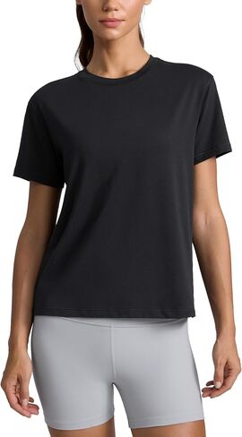 CRZ YOGA Cotton-Blend Workout Tops for Women Breathable Gym Athletic Short Sleeve Shirts Quick Dry Casual Basic T-Shirt in Saudi Arabia