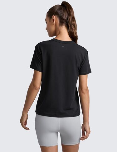 CRZ YOGA Cotton-Blend Workout Tops for Women Breathable Gym Athletic Short Sleeve Shirts Quick Dry Casual Basic T-Shirt in Saudi Arabia