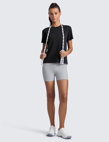 CRZ YOGA Cotton-Blend Workout Tops for Women Breathable Gym Athletic Short Sleeve Shirts Quick Dry Casual Basic T-Shirt in Saudi Arabia