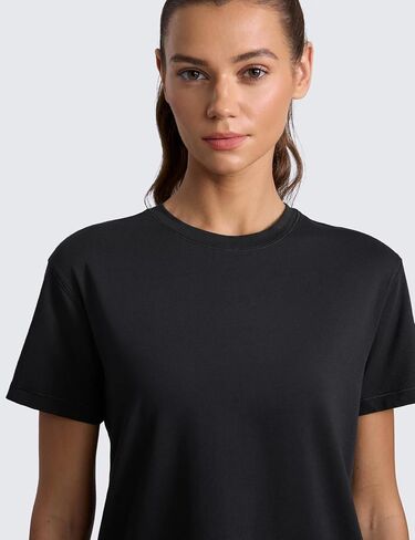 CRZ YOGA Cotton-Blend Workout Tops for Women Breathable Gym Athletic Short Sleeve Shirts Quick Dry Casual Basic T-Shirt in Saudi Arabia