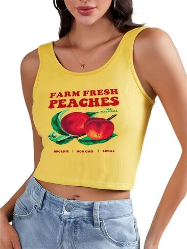 WDIRARA Women's Printed Crop Tank Tops Graphic Cami Top Summer Ribbed Slim Fit Tee in Saudi Arabia