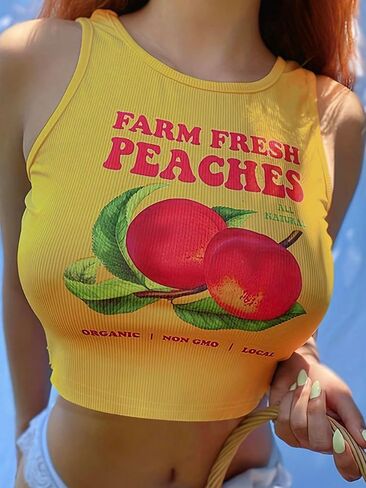 WDIRARA Women's Printed Crop Tank Tops Graphic Cami Top Summer Ribbed Slim Fit Tee in Saudi Arabia