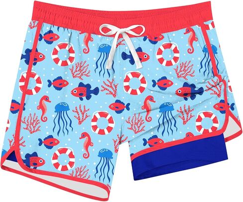Cozople Boys Swim Trunks with Compression Liner Vintage Bathing Suit Quick Dry Swim Short Swimsuit 7-16T in Saudi Arabia