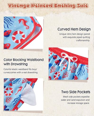 Cozople Boys Swim Trunks with Compression Liner Vintage Bathing Suit Quick Dry Swim Short Swimsuit 7-16T in Saudi Arabia