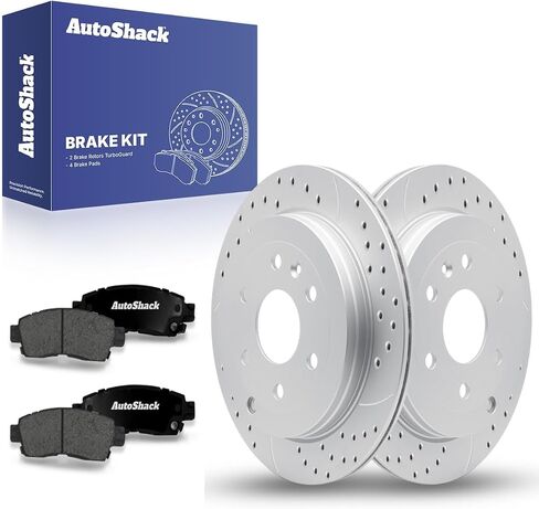 Autoshack Brake Kit Prake Brake Presenting for Chevrolet Traverse GMC Acadia حفر ومرسى فرامل القرص المغطاة بالرسوم الإلكترونية منصات الفرامل الخزفية السوداء 13.05 "331.5 مم SCDPR6515365153883 in Kuwait