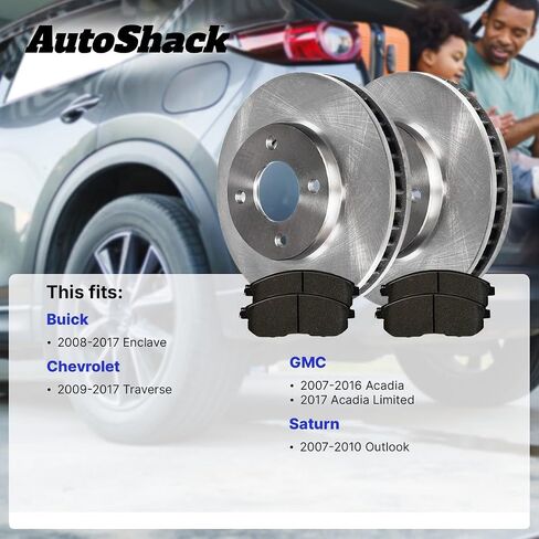 Autoshack Brake Kit Prake Brake Presenting for Chevrolet Traverse GMC Acadia حفر ومرسى فرامل القرص المغطاة بالرسوم الإلكترونية منصات الفرامل الخزفية السوداء 13.05 "331.5 مم SCDPR6515365153883 in Kuwait