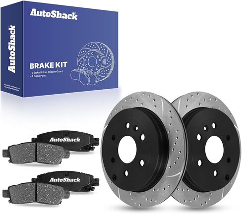 AutoShack Rear Brake Kit Replacement for Chevrolet Traverse GMC Acadia Drilled & Slotted E-Coated Disc Brake Rotors Black Ceramic Brakes Pads 13.05" 331.5 mm SCDPR6515365153883 in Saudi Arabia