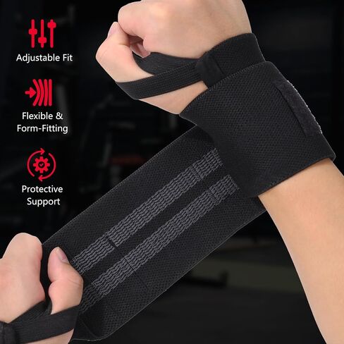 Wrist Wraps for Weightlifting & Lifting Straps Set for Strength Training, Deadlifting, Powerlifting Gym Straps, Durable Wrist Support for Men & Women in Saudi Arabia