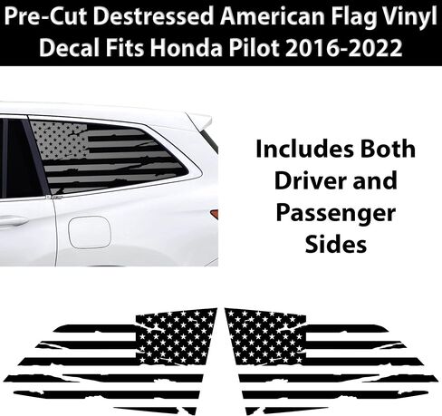 BOGAR TECH DESIGNS Precut Quarter Window American Flag Vinyl Decal Sticker Compatible with Honda Pilot 2016-2022, Matte Black in Saudi Arabia