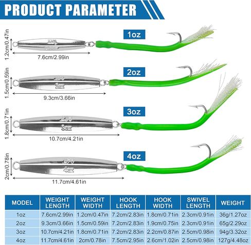 Diamond Jigs Fishing Saltwater Lures with Split Tube Tail and Stainless Steel Hook Metal Jigging Spoon Baits for Surf Fishing Bottom Bouncing Sinking Casting Jigging in Saudi Arabia