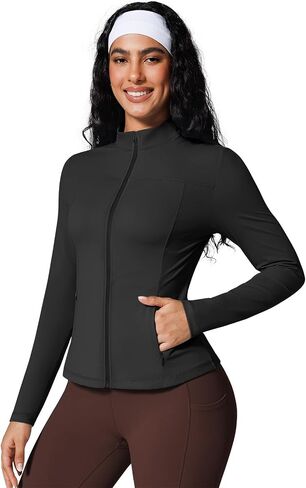 BRXL Workout Athletic Zip Up Jackets for Women Running Gym Yoga Sport Track Jacket Slim Fit Tight Activewear w 4 Pockets in Saudi Arabia