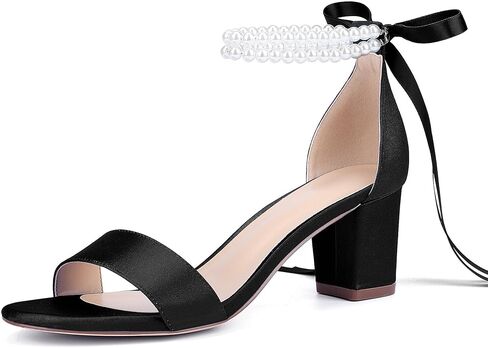 Isobud Women's Open Toe Pearl Wedding Shoes for Bride White Heels with Bow Bridal Shoes Chunky Block Satin Heels Sandals in Saudi Arabia