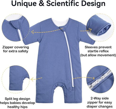 Baby Transition Sleep Sack 3-6 Months 100% Cotton Warm Thick Transition Swaddles for Newborns Infant Long Sleeve Sleep Sack with Feet Baby Wearable Blanket 2-Way Zipper Easy Diaper Changes in Saudi Arabia