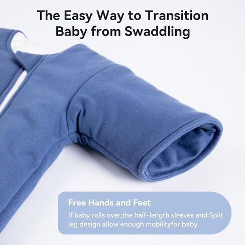 Baby Transition Sleep Sack 3-6 Months 100% Cotton Warm Thick Transition Swaddles for Newborns Infant Long Sleeve Sleep Sack with Feet Baby Wearable Blanket 2-Way Zipper Easy Diaper Changes in Saudi Arabia