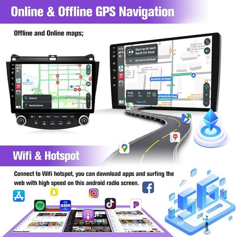 Radio for Honda Accord 8th 2008 2008 2010 2012 2013 مع Carplay & Android Auto ، شاشة 10.1 بوصة مع كاميرا النسخ الاحتياطي بلوتوث GPS التنقل (تناسب هوندا أكورد 2008-2013) in Kuwait