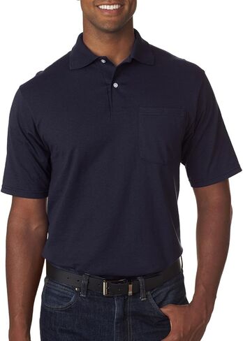 Jerzees 5.6 oz., 50/50 Jersey Pocket Polo with SpotShield, Large, BLACK in Saudi Arabia