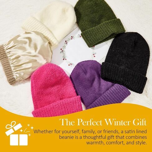 Satin Lined Slouchy Beanie Women-Winter Hats for Women Silk Lined Beanie for Winter Warm Cute Knit Hat in Saudi Arabia