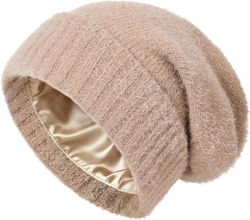 Satin Lined Slouchy Beanie Women-Winter Hats for Women Silk Lined Beanie for Winter Warm Cute Knit Hat in Saudi Arabia