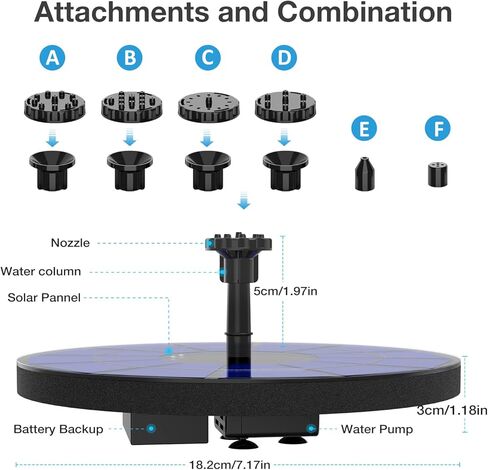 ايسيتين مضخة نافورة تعمل بالطاقة الشمسية بقدرة 3.5 واط مع 6 فوهات، نافورة عائمة لحمام الطيور تعمل بالطاقة الشمسية للحديقة والبرك وحوض الاسماك والاماكن الخارجية وحوض السمك .. in Kuwait